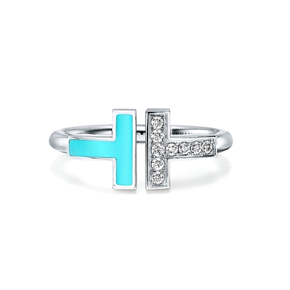ISO Tiffany & Co. Diamond and Turquoise Wire Ring in 18k White Gold